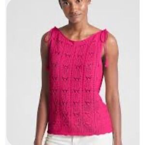 Gap Womens XL Hot Pink Crochet Pointelle Knit Tank Top Tassel Tie Shoulder Boho
